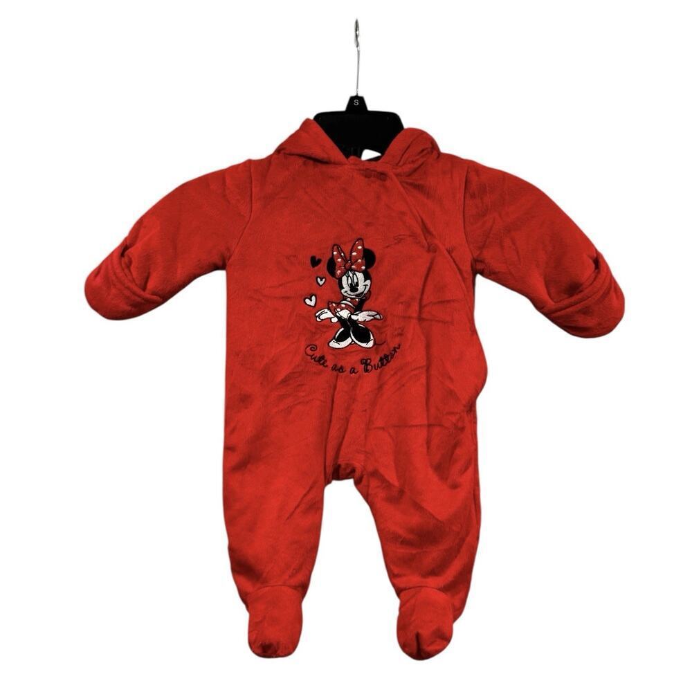 Disney Baby Minnie Mouse Red Fleece Footed Hooded Winter Suit: Size 0/3